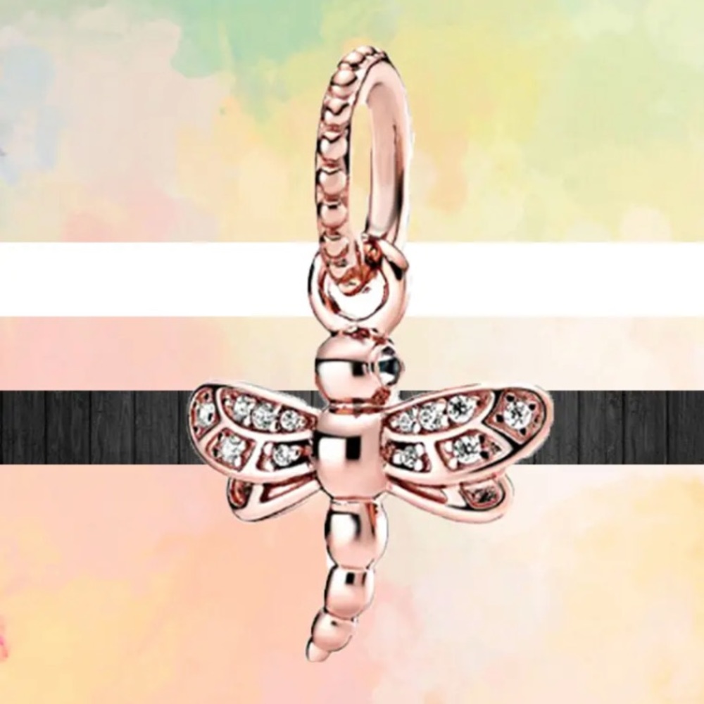 ❤️GORGEOUS ROSE GOLD DRAGONFLY DANGLE CHARM❤️WILL FIT ANY  PANDORA BRACELET❤️